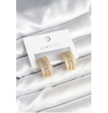 Zirkon Taşlı Şerit Model Gold Renk Pirinç Kadın Küpe