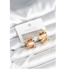 Mineli Karışık Renkli Gold Pirinç Kadın Küpe