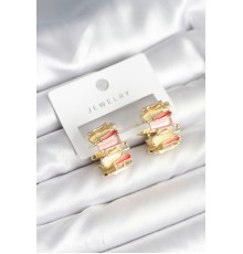 Mineli Karışık Renkli Gold Pirinç Kadın Küpe