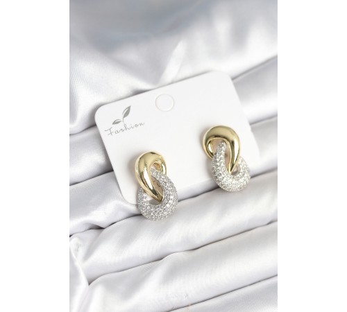 Sarmal Model Gold Gümüş Renk Pirinç Kadın Küpe