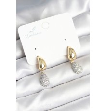 Gold Renk Zirkon Taşlı Damla Pirinç Kadın Küpe