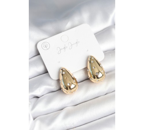 Damla Model Pirinç Gold Renk Kadın Küpe