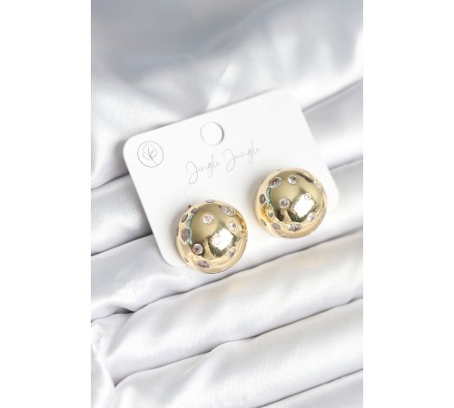 Pirinç Gold Renk Zirkon Taşlı Kadın Küpe