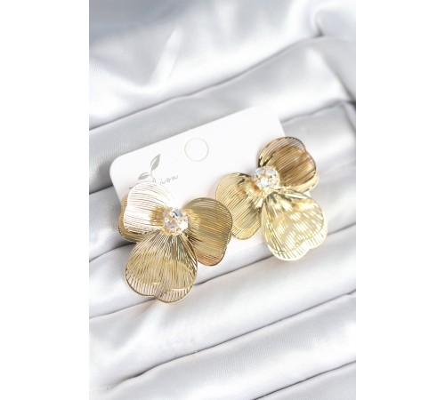Çiçek Model Gold Renk Pirinç Kadın Küpe
