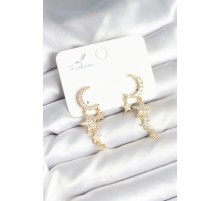 Ay ve Yıldız Model Gold Renk Pirinç Kadın Küpe