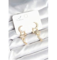 Ay ve Yıldız Model Gold Renk Pirinç Kadın Küpe
