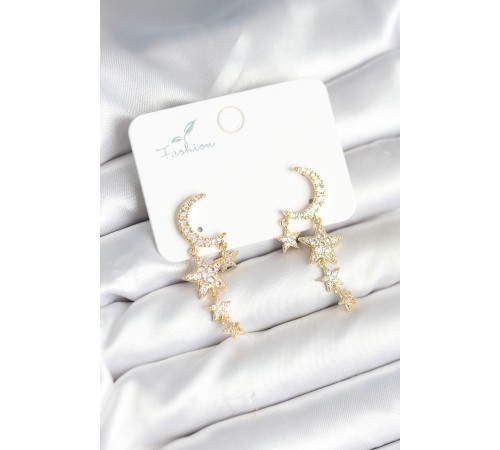 Ay ve Yıldız Model Gold Renk Pirinç Kadın Küpe