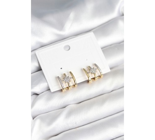 Kaburga Model Kutup Yıldızı Detaylı Gold Renk Kadın Küpe