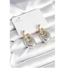 Pirinç Damla Model Gümüş Gold Renk Kadın Küpe