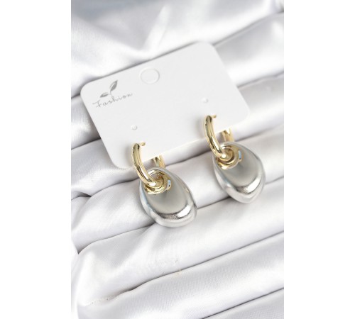 Pirinç Damla Model Gümüş Gold Renk Kadın Küpe