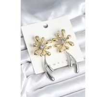 Çiçek Model Gold Gümüş Renk Kadın Küpe