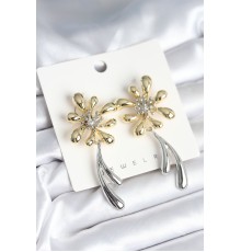 Çiçek Model Gold Gümüş Renk Kadın Küpe