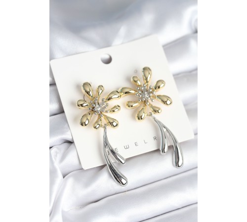 Çiçek Model Gold Gümüş Renk Kadın Küpe