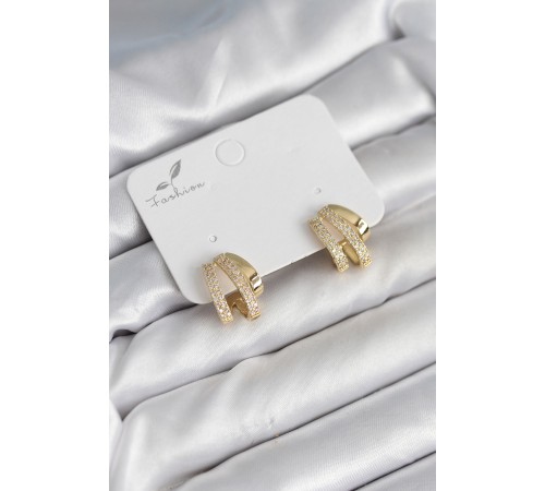 Zirkon Taşlı Gold Renk Kadın Küpe