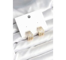 Kaburga Model Zirkon Taşlı Pirinç Kadın Küpe