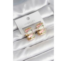 Mineli Karışık Renkli Gold Pirinç Kadın Küpe