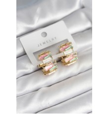 Mineli Karışık Renkli Gold Pirinç Kadın Küpe