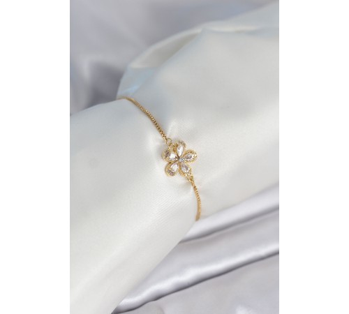 Çiçek Model Asansörlü Gold Renk Kadın Bileklik