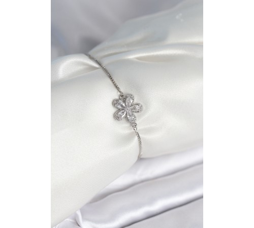 Çiçek Model Asansörlü Gümüş Renk Kadın Bileklik