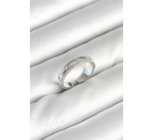 Gümüş Renk Şerit Zirkon Taşlı Kadın Yüzük