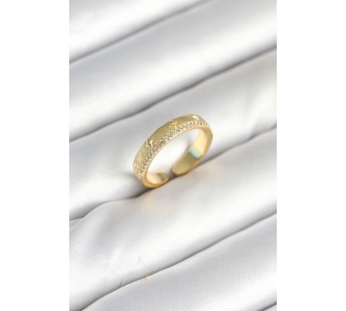 Gold Renk Şerit Zirkon Taşlı Kadın Yüzük