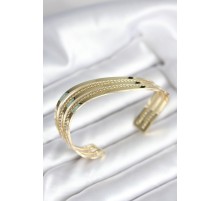 Eğik Şerit Model Gold Renk Pirinç Kadın Bileklik