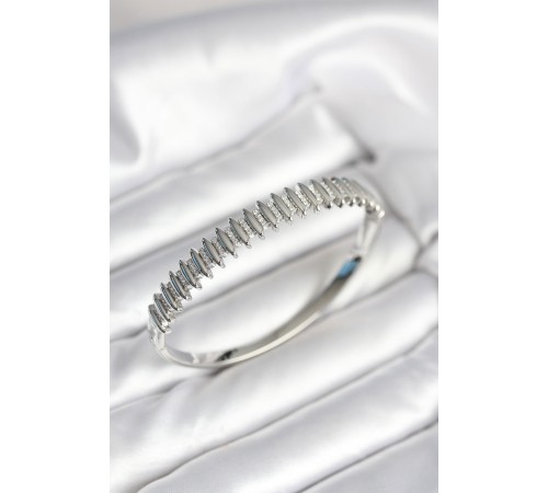 Gümüş Renk Zirkon Taşlı Pirinç Kadın Kelepçe