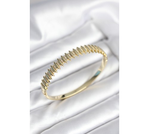 Gold Renk Zirkon Taşlı Pirinç Kadın Kelepçe