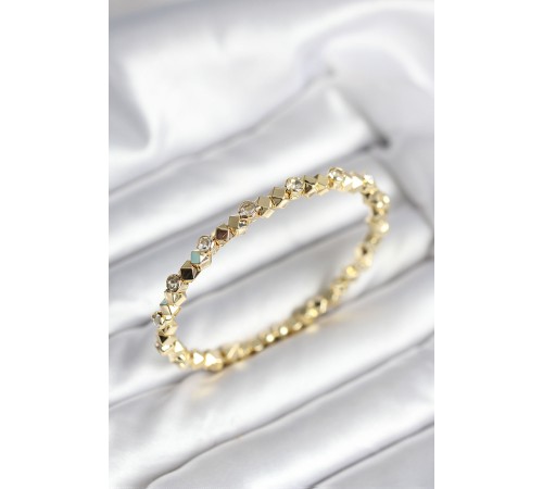 Zirkon Taşlı Küp Şerit Model Pirinç Gold Renk Kadın Bileklik