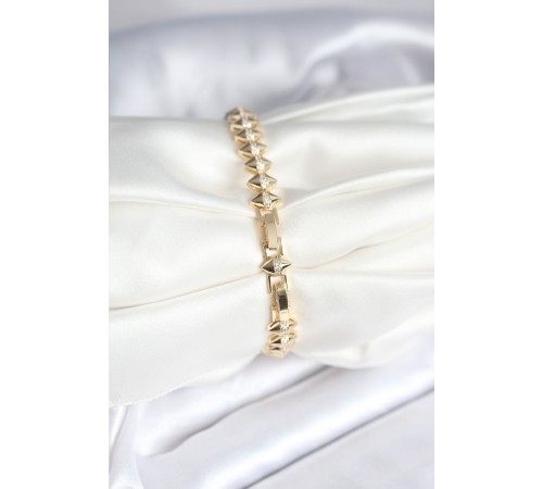 Pirinç Gold Renk Zirkon Taşlı Baklava Model Kadın Bileklik