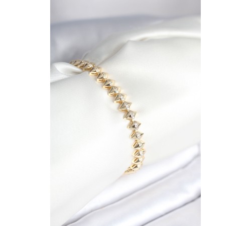 Pirinç Gold Renk Zirkon Taşlı Baklava Model Kadın Bileklik