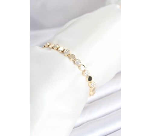 Pirinç Gold Renk Nokta Model Zirkon Taşlı Kadın Bileklik