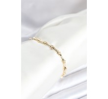 Pirinç Gold Renk Kemik Model Zirkon Taşlı Kadın Bileklik