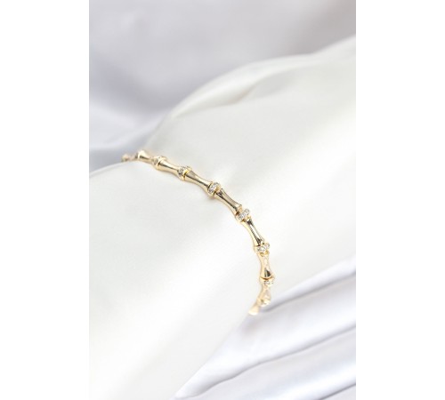 Pirinç Gold Renk Kemik Model Zirkon Taşlı Kadın Bileklik