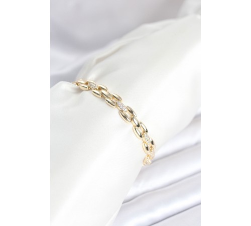 Pirinç Gold Renk Zincir Model Zirkon Taşlı Kadın Bileklik