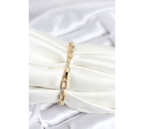 Pirinç Gold Renk Kare Zincir Model Zirkon Taşlı Kadın Bileklik