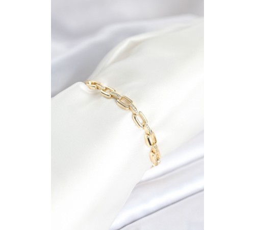 Pirinç Gold Renk Kare Zincir Model Zirkon Taşlı Kadın Bileklik