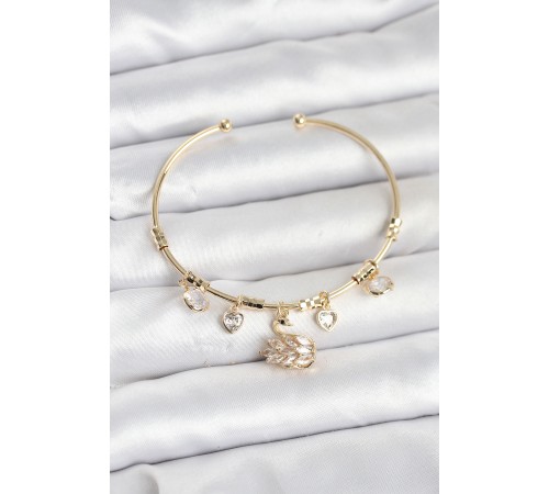 Kuğu Charmlı Gold Renk Kadın Bileklik