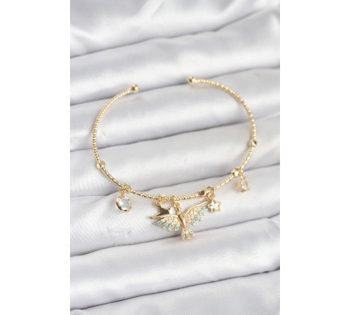 Anka Kuşu Charmlı Gold Renk Pirinç Kadın Bileklik