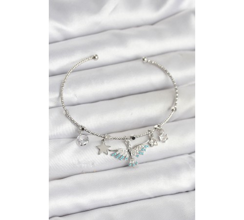 Anka Kuşu Charmlı Gümüş Renk Pirinç Kadın Bileklik