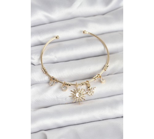 Güneş Charmlı Gold Renk Pirinç Kadın Bileklik