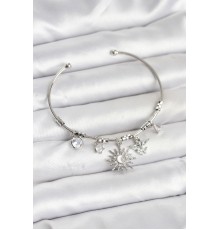 Güneş Charmlı Gümüş Renk Pirinç Kadın Bileklik