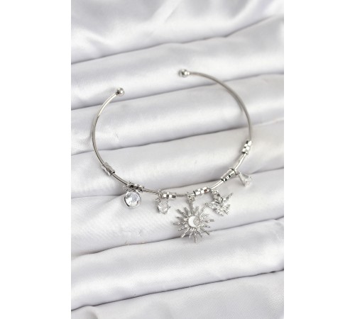 Güneş Charmlı Gümüş Renk Pirinç Kadın Bileklik