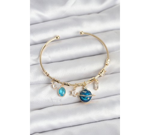 Gezegen Charmlı Gold Renk Pirinç Kadın Bileklik