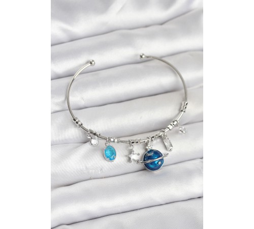 Gezegen Charmlı Gümüş Renk Pirinç Kadın Bileklik