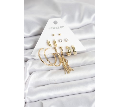 Gold Renk Pirinç Kadın 6 Çift Küpe Seti