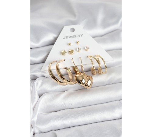 6 Çift Kadın Küpe Seti Gold Renk