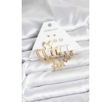Gold Renk Yıldızlı Set 6 Çift Kadın Küpe Seti