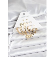 Gold Renk Yıldızlı Set 6 Çift Kadın Küpe Seti