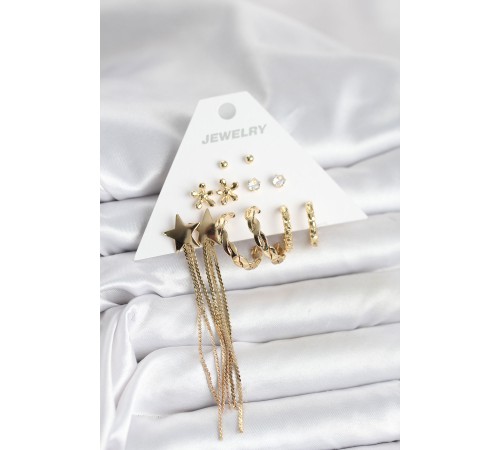 Pirinç Gold Renk 6 Çift Kadın Küpe Seti